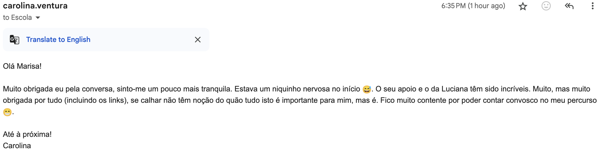 Testemunho Carolina Ventura